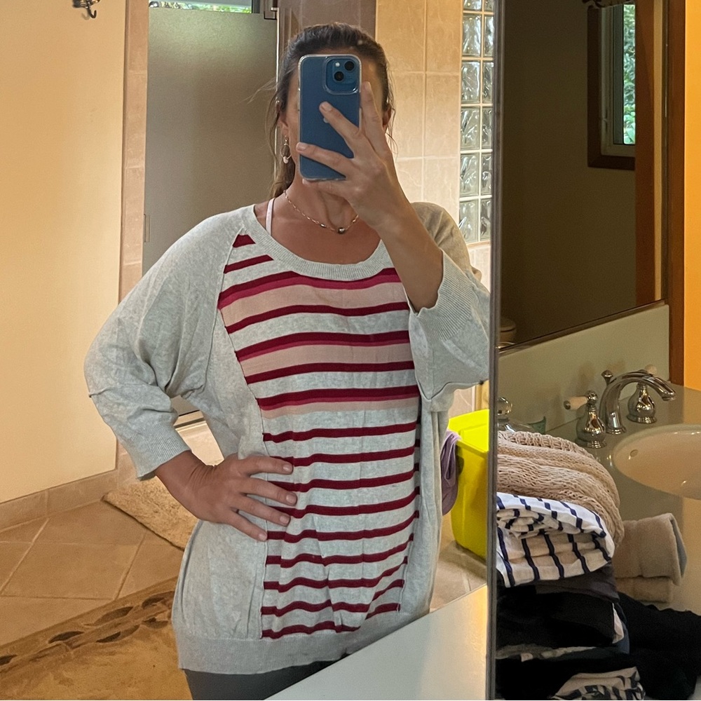 American rag cozy oversized sweater with retro striped pattern.